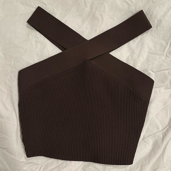 Aritzia Babaton Sculpt Knit Criss Cross Cropped Tank (Rich Mocha Brown) - Picture 1 of 8